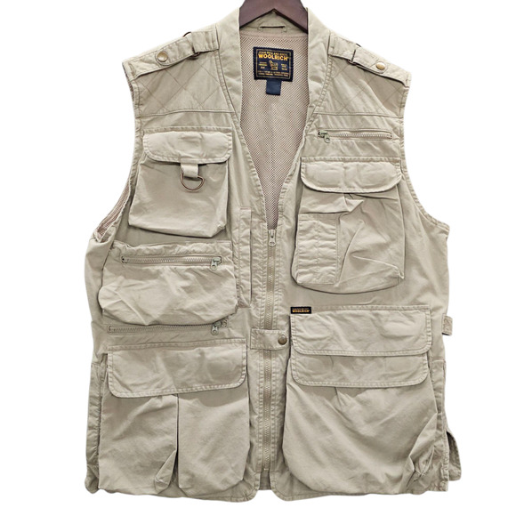 Vintage Woolrich John and Bros. Vest Mens Large Tan Fly Fishing Hunting Vented - Picture 1 of 16